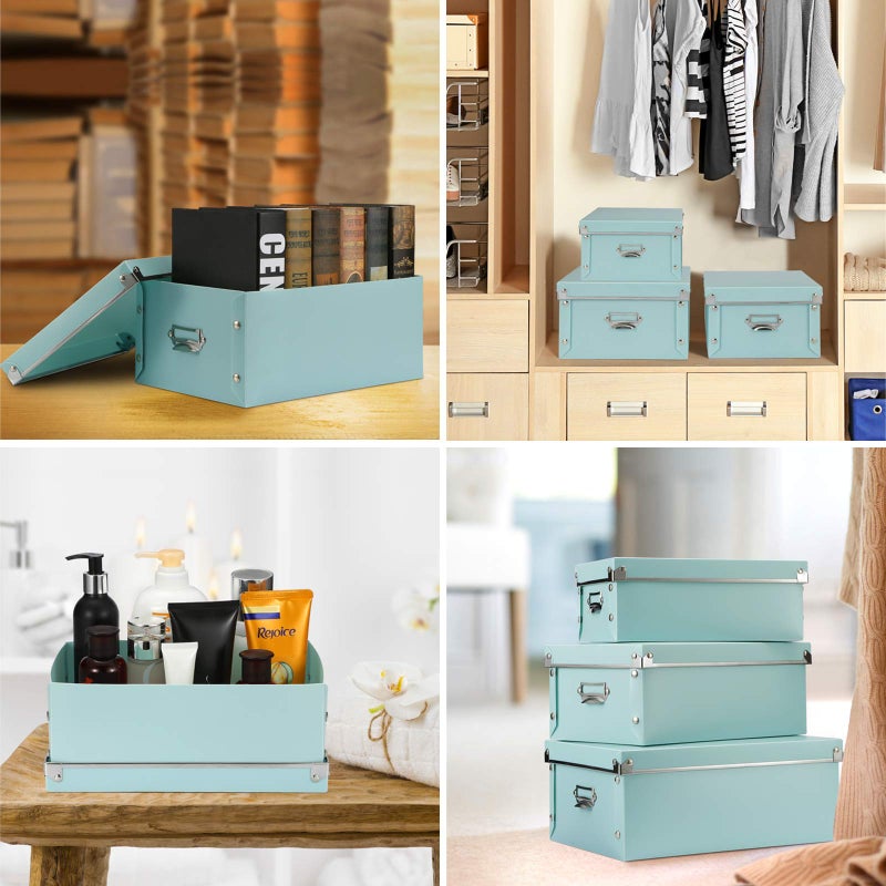 SEEKIND Foldable Storage Box with Lids and Handles Decorative, 3 in 1 Set, Multiple Size Plastic Box for Clothes, Cosmetic, Books â€¦ - Image 3